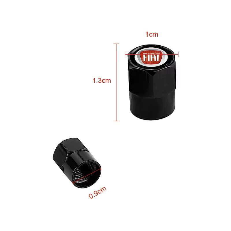 FIAT Valve Caps (Black with RED FIAT logo) (Set of 4)