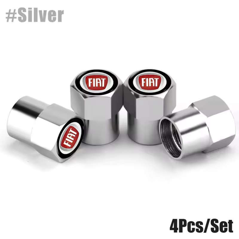 FIAT Valve Caps (Silver with RED FIAT logo) (Set of 4)