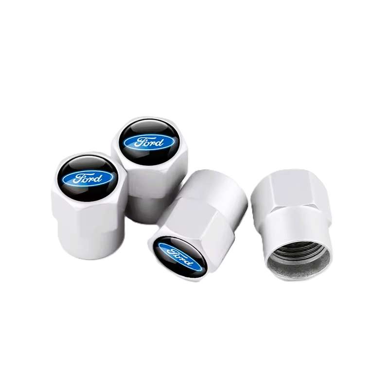 FORD Valve Caps - Silver with blue "FORD" logo (Set of 4)