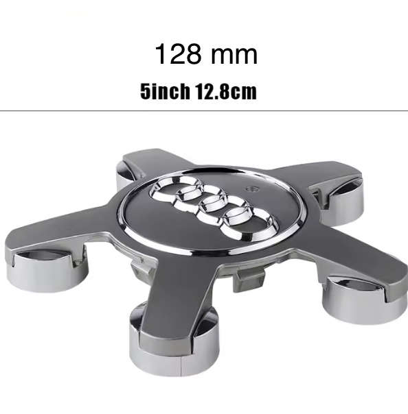 4x WHEEL CENTRE CAPS 128mm / 56mm for AUDI `STAR` BLACK