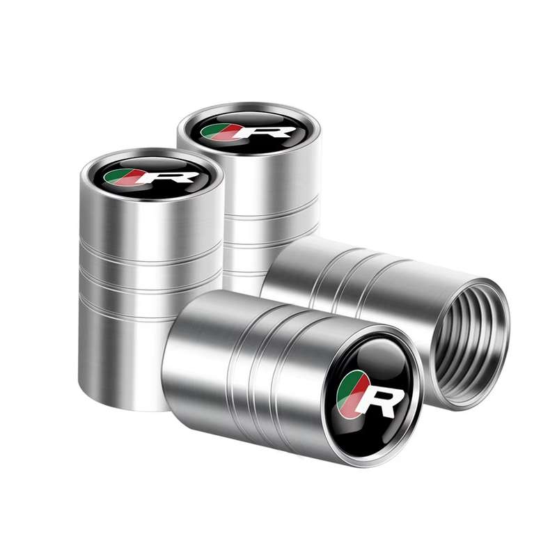 JAGUAR "R" Valve Caps - Silver with "R" logo (Set of 4 long caps)