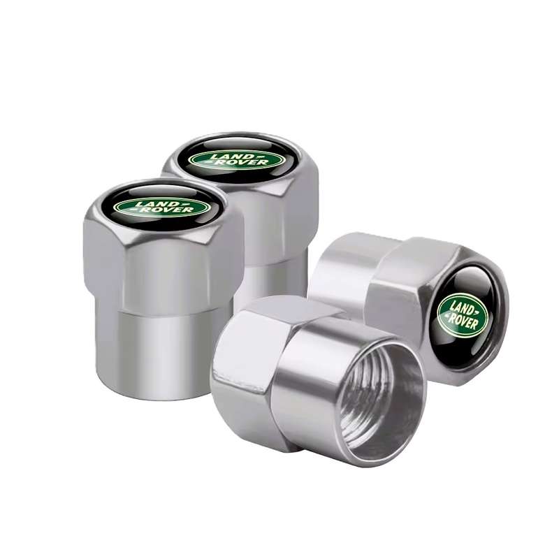 Land Rover Valve Caps (Silver with Green Land Rover logo) (Set of 4)