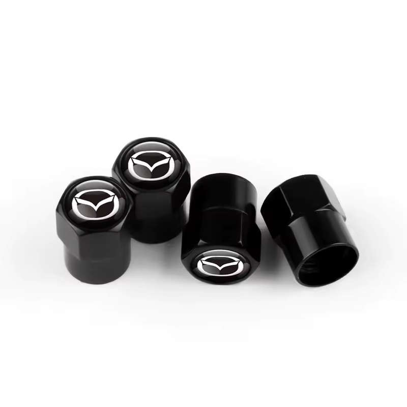 MAZDA Valve Caps (Black with chrome Mazda logo) (Set of 4)