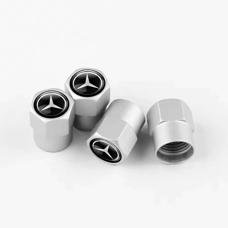MB Valve Caps - Silver with chrome Mercedes-Benz logo (Set of 4)