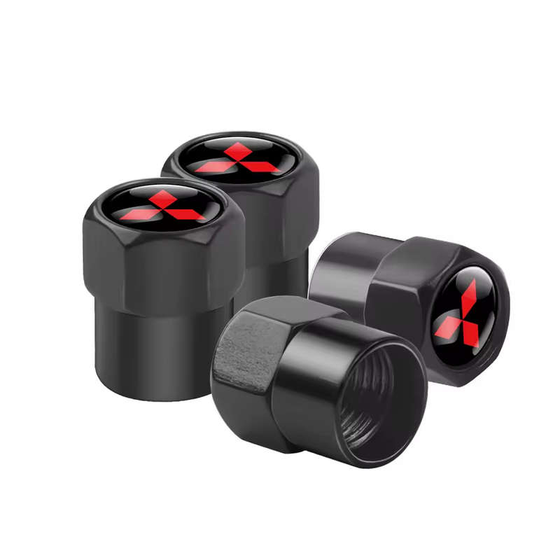 MITSUBISHI Valve Caps (Black with RED MITSUBISHI logo) (Set of 4)