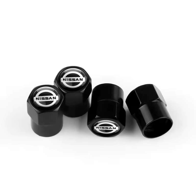 NISSAN Valve Caps - Black with chrome Nissan logo (Set of 4)