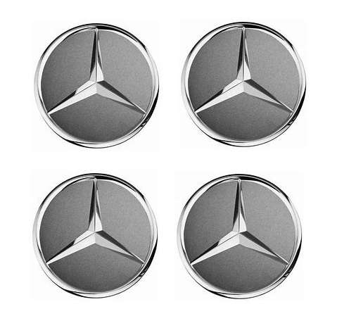 4x 75mm Wheel Centre Cap for Mercedes Benz (Chrome on Grey)
