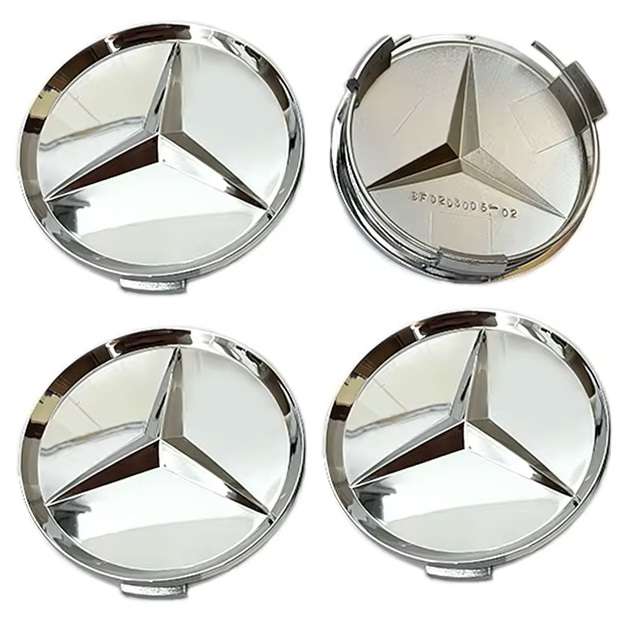 4x 75mm Wheel Centre Cap for Mercedes Benz (Chrome on Chrome)