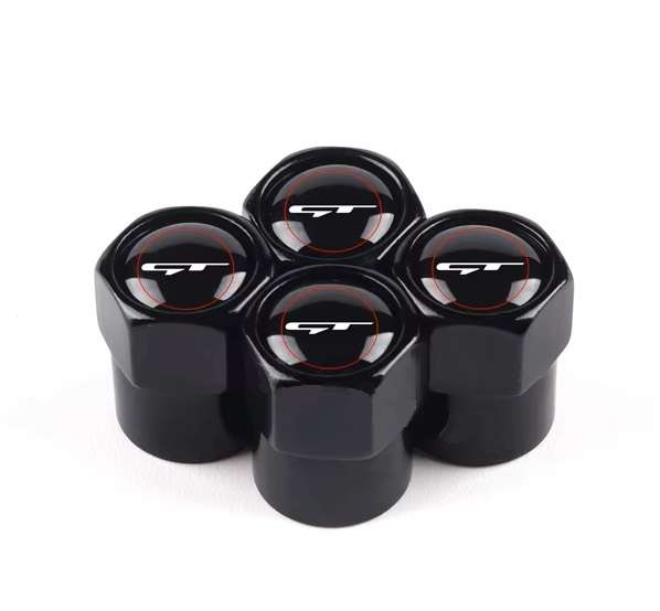 KIA GT Valve Caps -Black with Chrome "GT" logo (Set of 4)