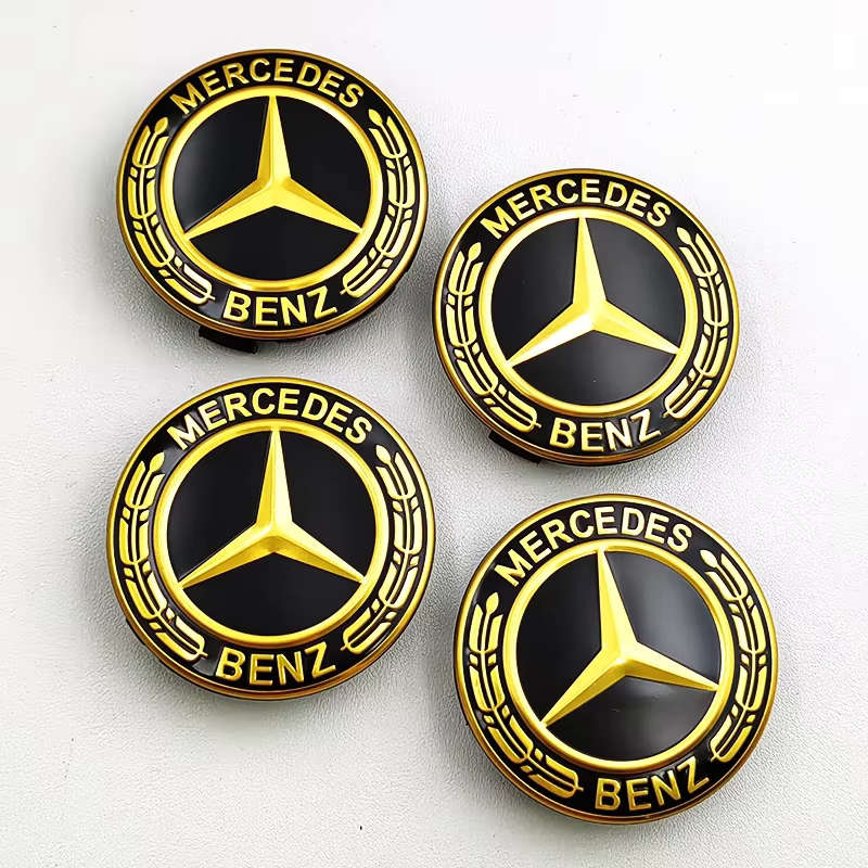4x 75mm Wheel Centre Cap for Mercedes Benz (Gold on Black)