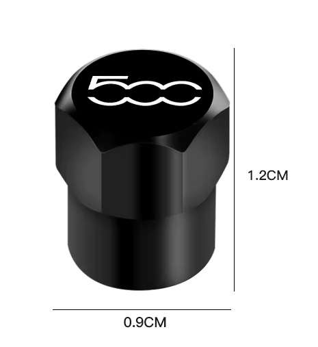 FIAT 500 Valve Caps (Black with 500 logo) (Set of 4)