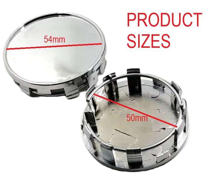 4x Wheel centre Cap Bases (without branding / stickers): 54 / 50mm (Chrome)
