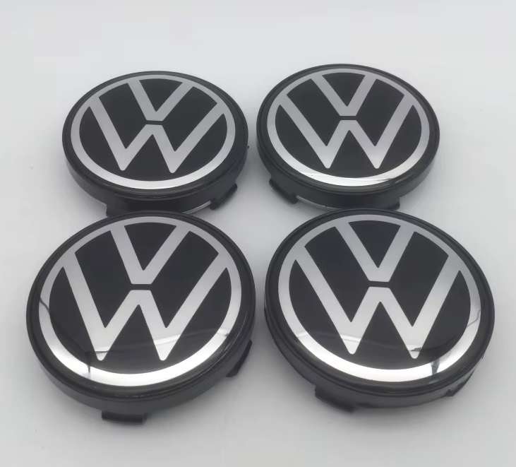 4x 56/51mm Chrome / Black Plastic Wheel Centre Cap for VW (NEW VW LOGO)