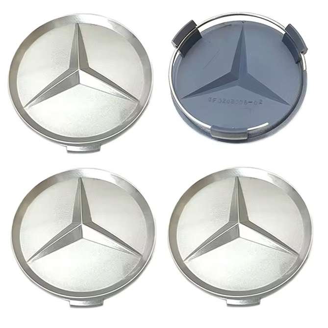 4x 75mm Wheel Centre Cap for Mercedes Benz (Silver on Silver Background)