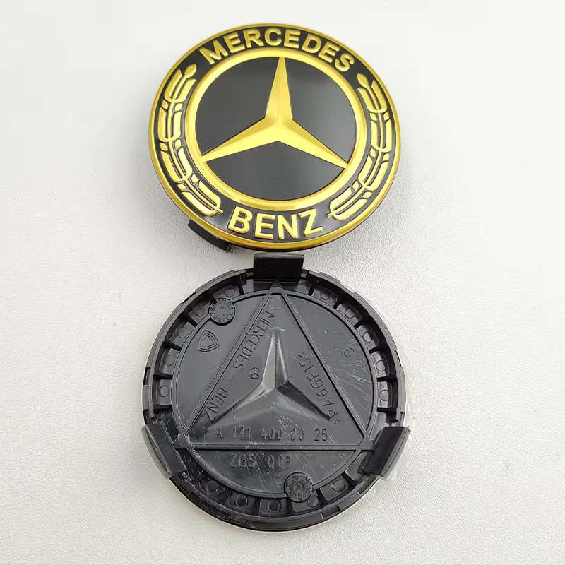 4x 75mm Wheel Centre Cap for Mercedes Benz (Gold on Black)