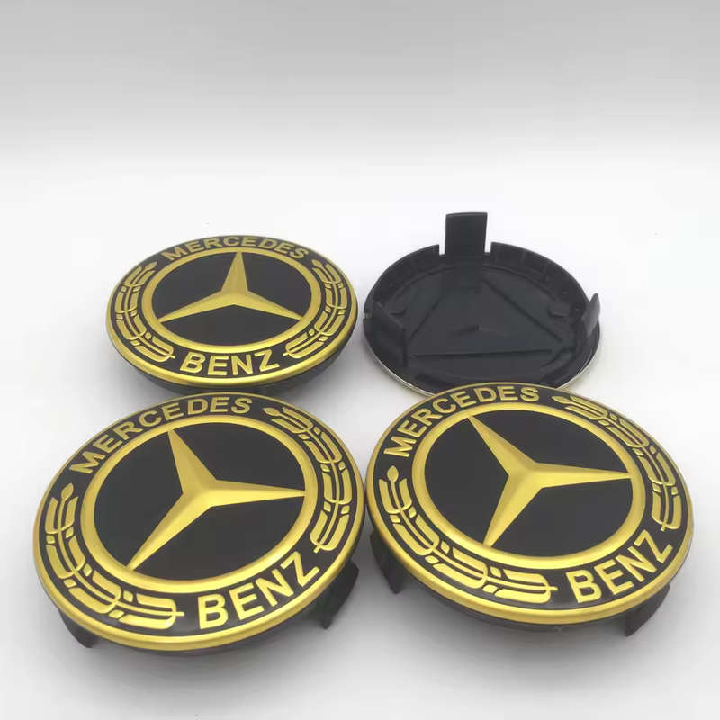 4x 75mm Wheel Centre Cap for Mercedes Benz (Gold on Black)