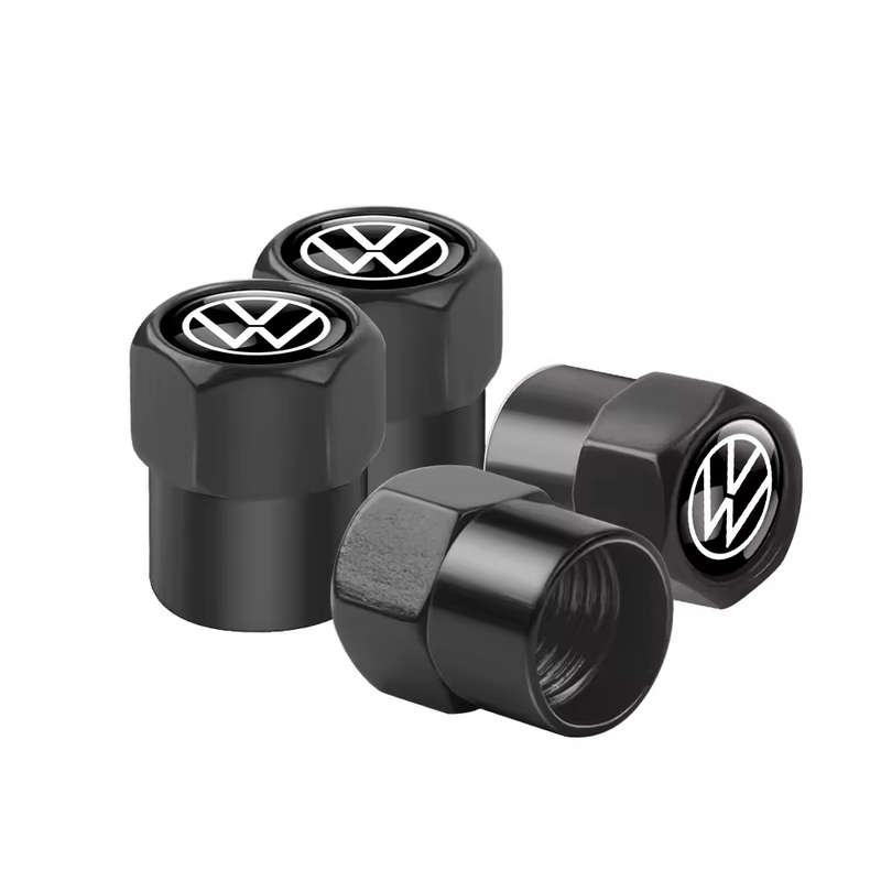 VW Valve Caps - Black with chrome "VW" logo (Set of 4)