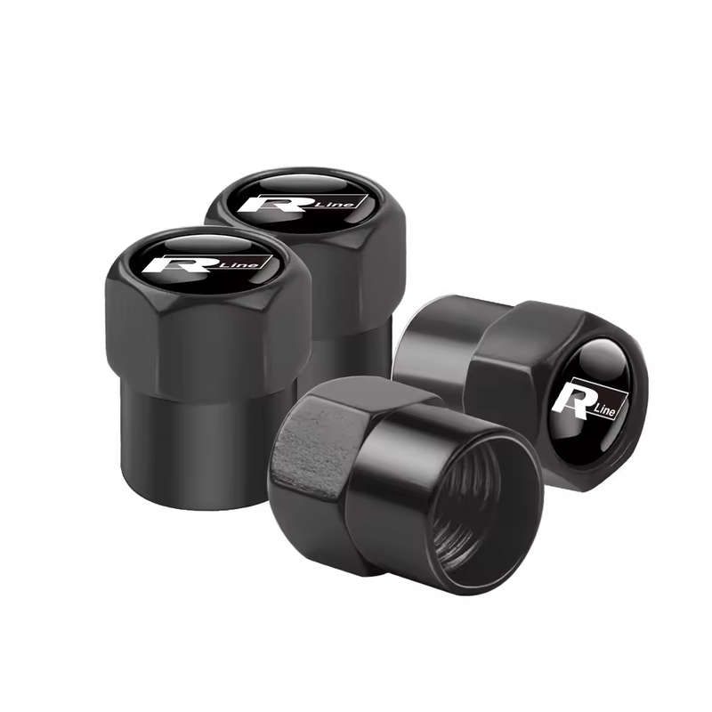 VW Valve Caps - Black with chrome "R-line" logo (Set of 4)