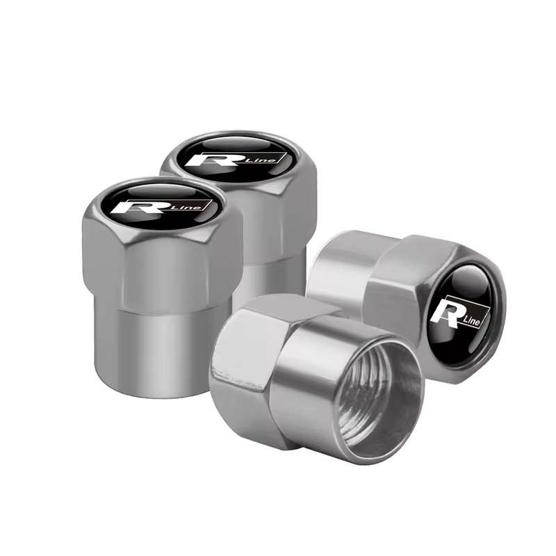 VW Valve Caps - Silver with chrome "R-line" logo (Set of 4)