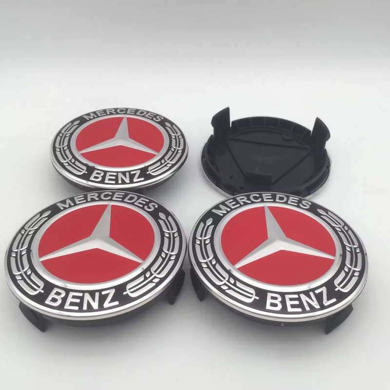 4x 75mm Wheel Centre Cap for Mercedes Benz (Chrome on Red & Black)
