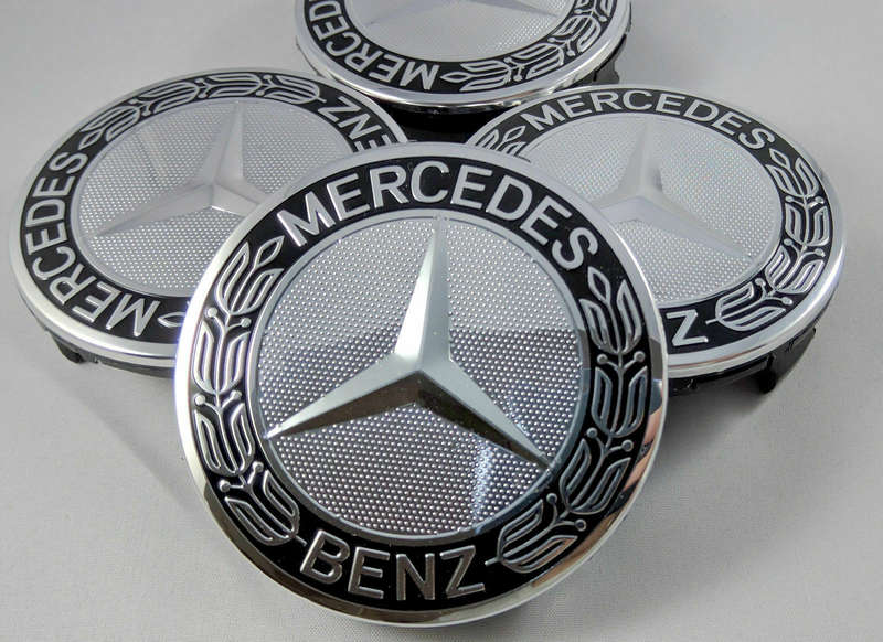 4x 75mm Wheel Centre Cap for Mercedes Benz (Black on Chrome)