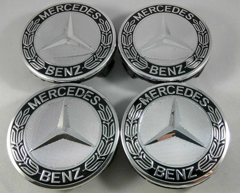 4x 75mm Wheel Centre Cap for Mercedes Benz (Black on Chrome)