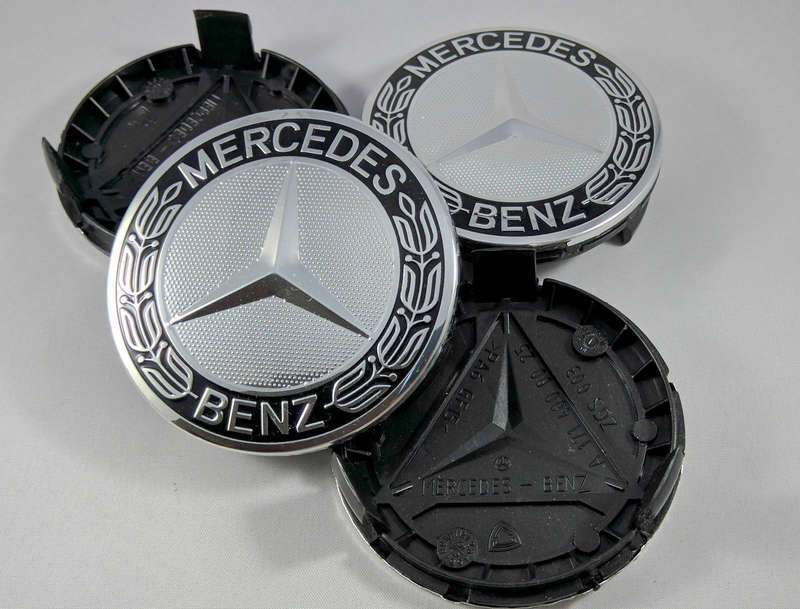 4x 75mm Wheel Centre Cap for Mercedes Benz (Black on Chrome)