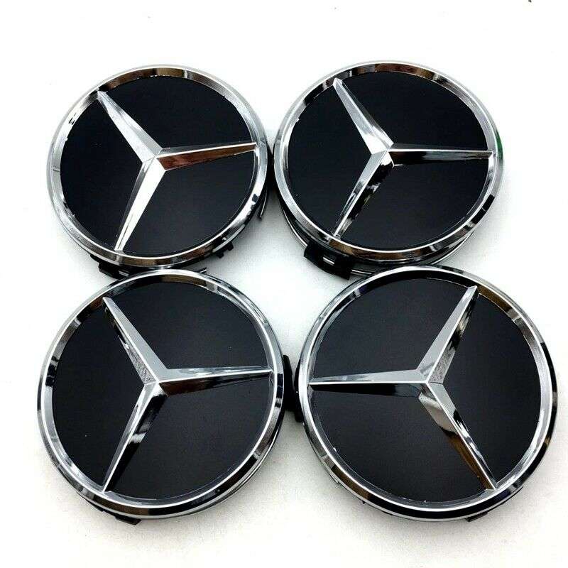 4x 75mm Wheel Centre Cap for Mercedes Benz (Chrome on GLOSSY Black)