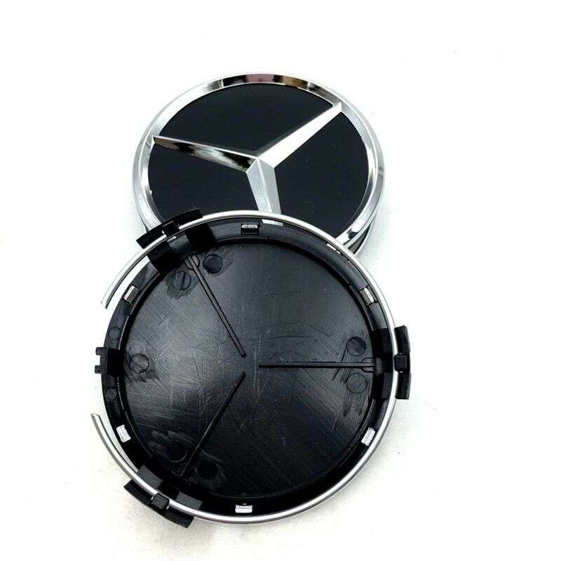 4x 75mm Wheel Centre Cap for Mercedes Benz (Chrome on GLOSSY Black)