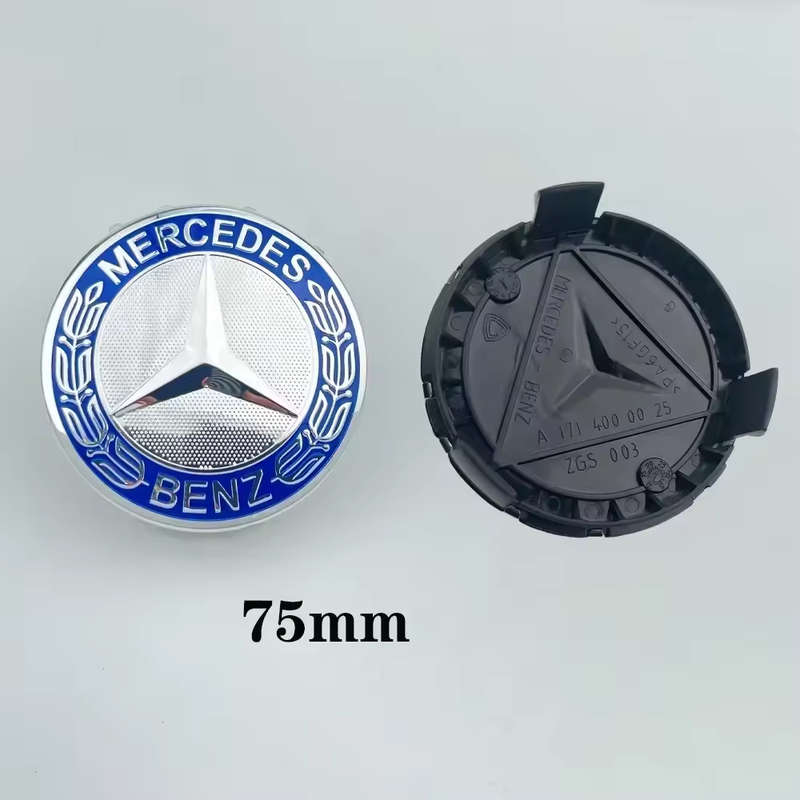 4x 75mm Wheel Centre Cap for Mercedes Benz (Light Blue on Chrome)