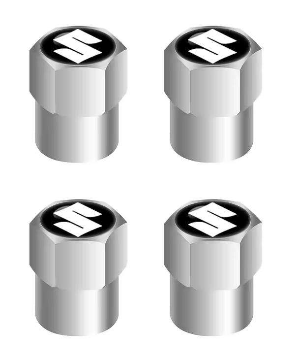 SUZUKI Valve Caps - Silver with Chrome (on black) logo (Set of 4)