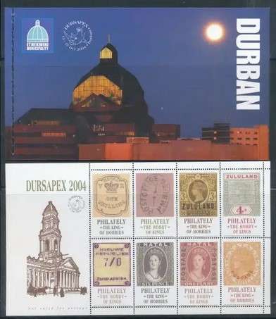 RSA 2004 DURSAPEX EXHIBITION LABELS BOOKLET COMPLETE WITH 2 PANES OF 8 MNH STAMPS