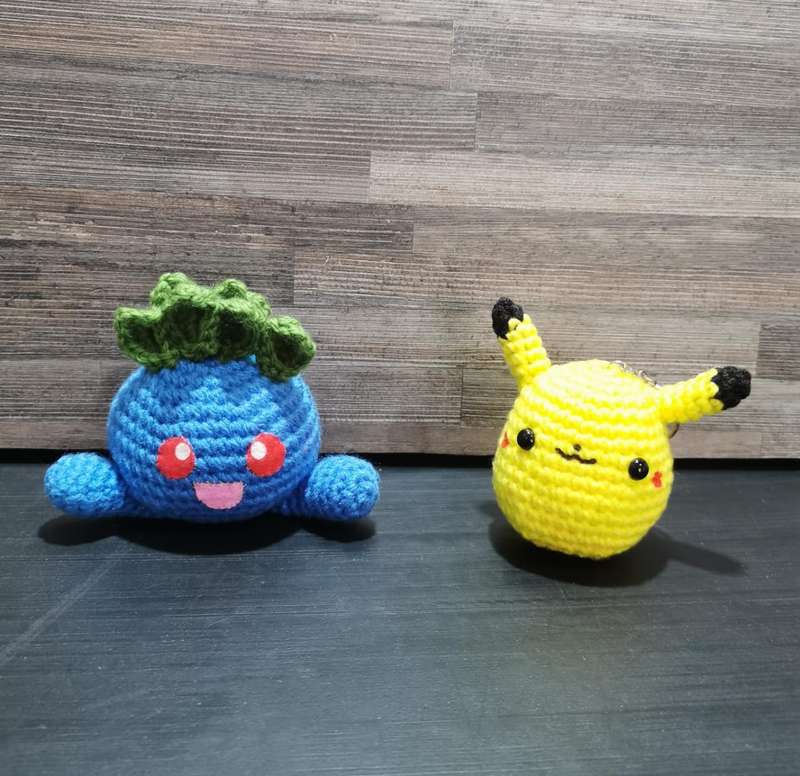 Beautiful Pokémon Pikachu and Oddish Hand Crochet Plushy