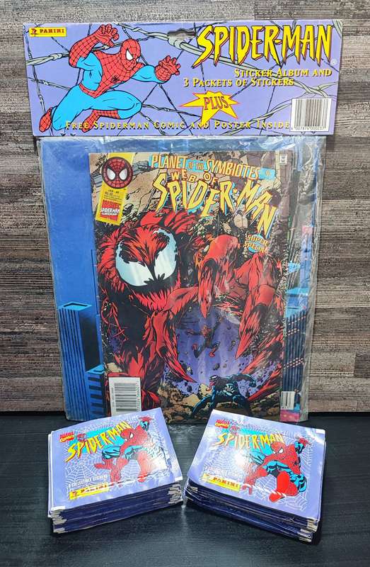 1995 Panini Marvel`s Spiderman Sticker Album/Comic Book Combo