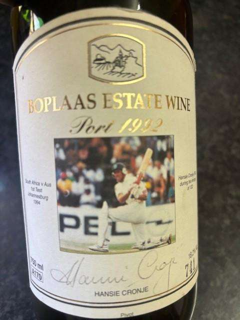 Special Edition Boplaas Port 1992, Signed by Hansie Cronje,
