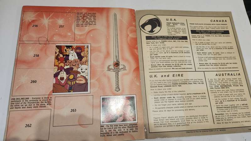 1986 Thundercats Panini Sticker Album 68/264 Stickers Present Vintage Figure