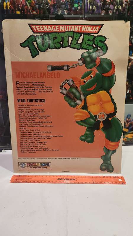 1990 Tmnt Vintage Prima Toys Michaelangelo Poster Card Teenage Mutant Ninja Turtles