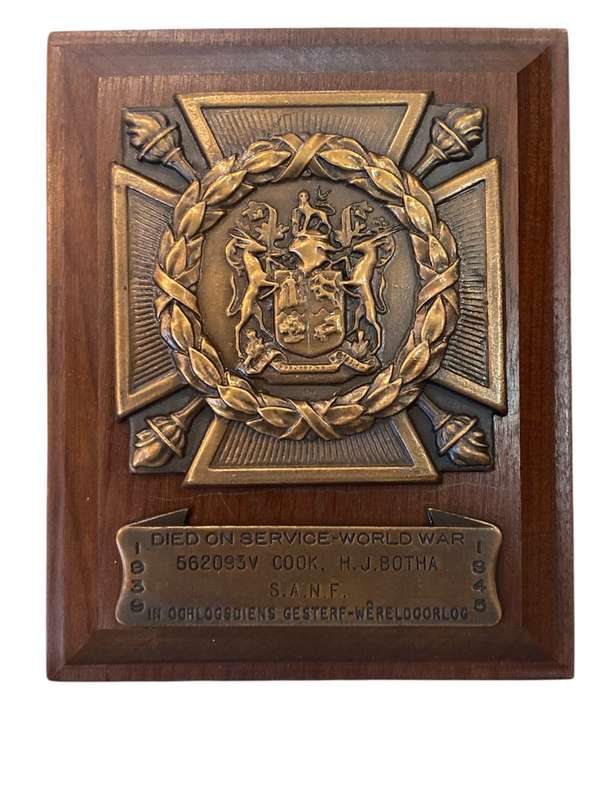 Died on Service Plaque with medals SANF H.J Botha
