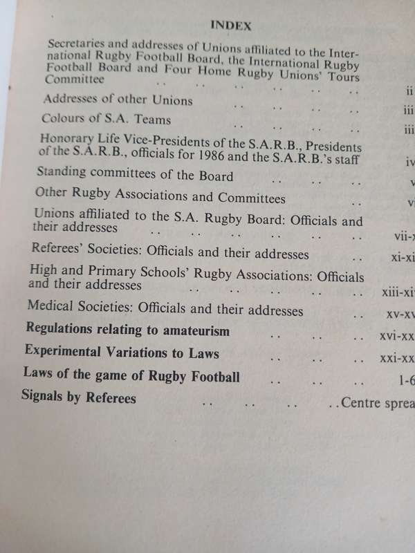 Rugby Book - SA Rugby Laws of the game of Rugby Football 1986