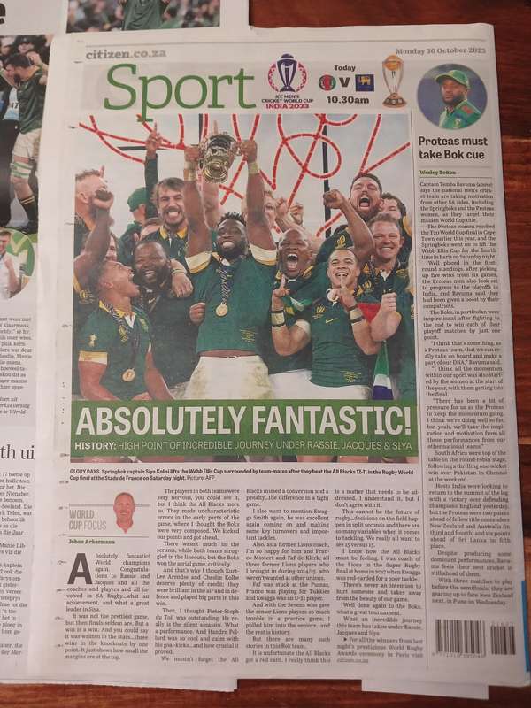 News Paper -  Springboks 2023 Rugby World Cup