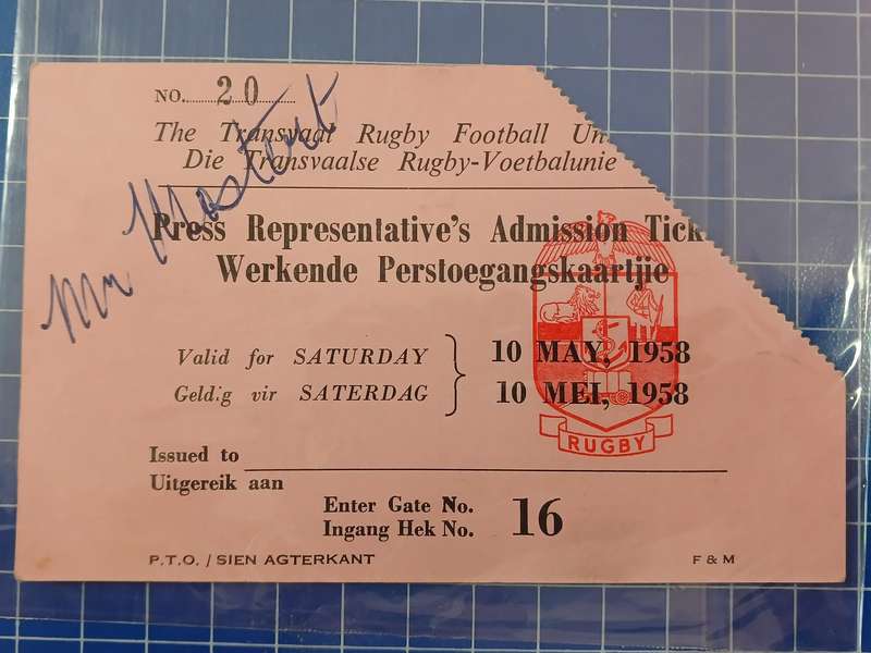 Rugby Ticket Press 10 May 1958 "TVL vs Barbarians"