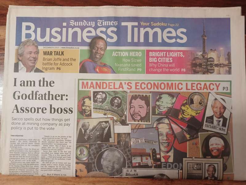 News Paper -  Nelson Mandela - Sunday times 8 Dec 2013