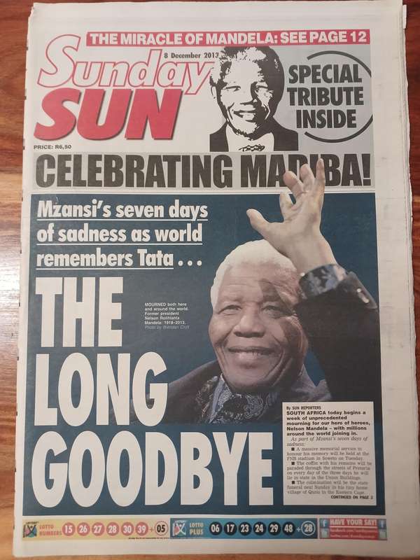 News Paper -  Nelson Mandela - Sunday Sun 8 Dec 2013