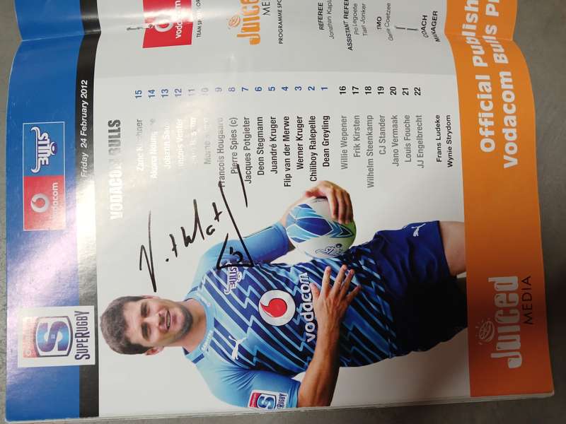 Rugby Programme - Lot H Signature Victer Matfield
