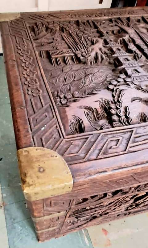 Outstanding Carved Camphor Wood Blanket Box/kist
