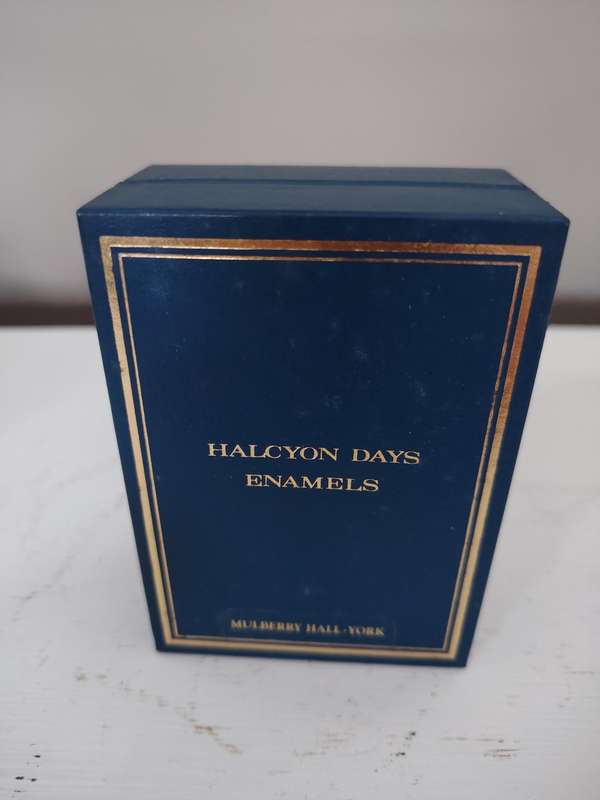 Stunning vintage enamel pill box in original box