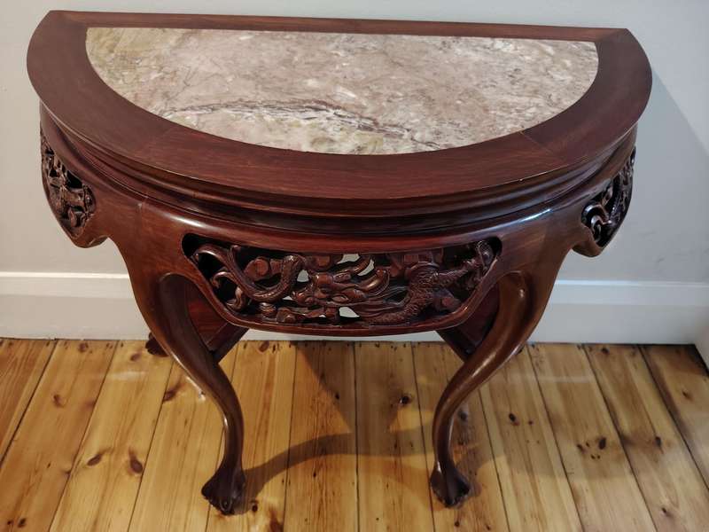 Stunning ornate Rosewood Halfmoon table