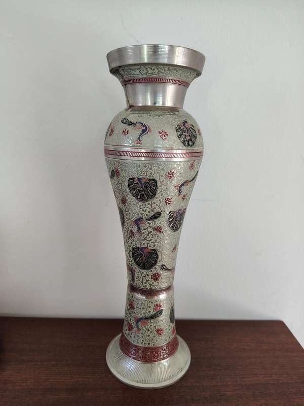 Tall vase with enamel etching