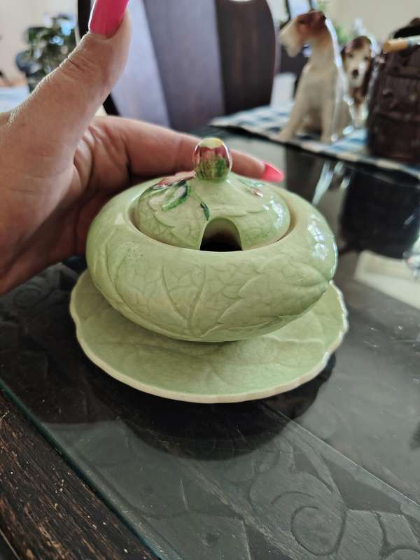 Vintage Carlton ware lidded sugar bowl with small plate