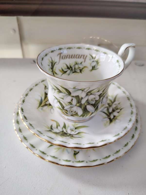 Royal Albert Snowdrops January Flower of the month trio